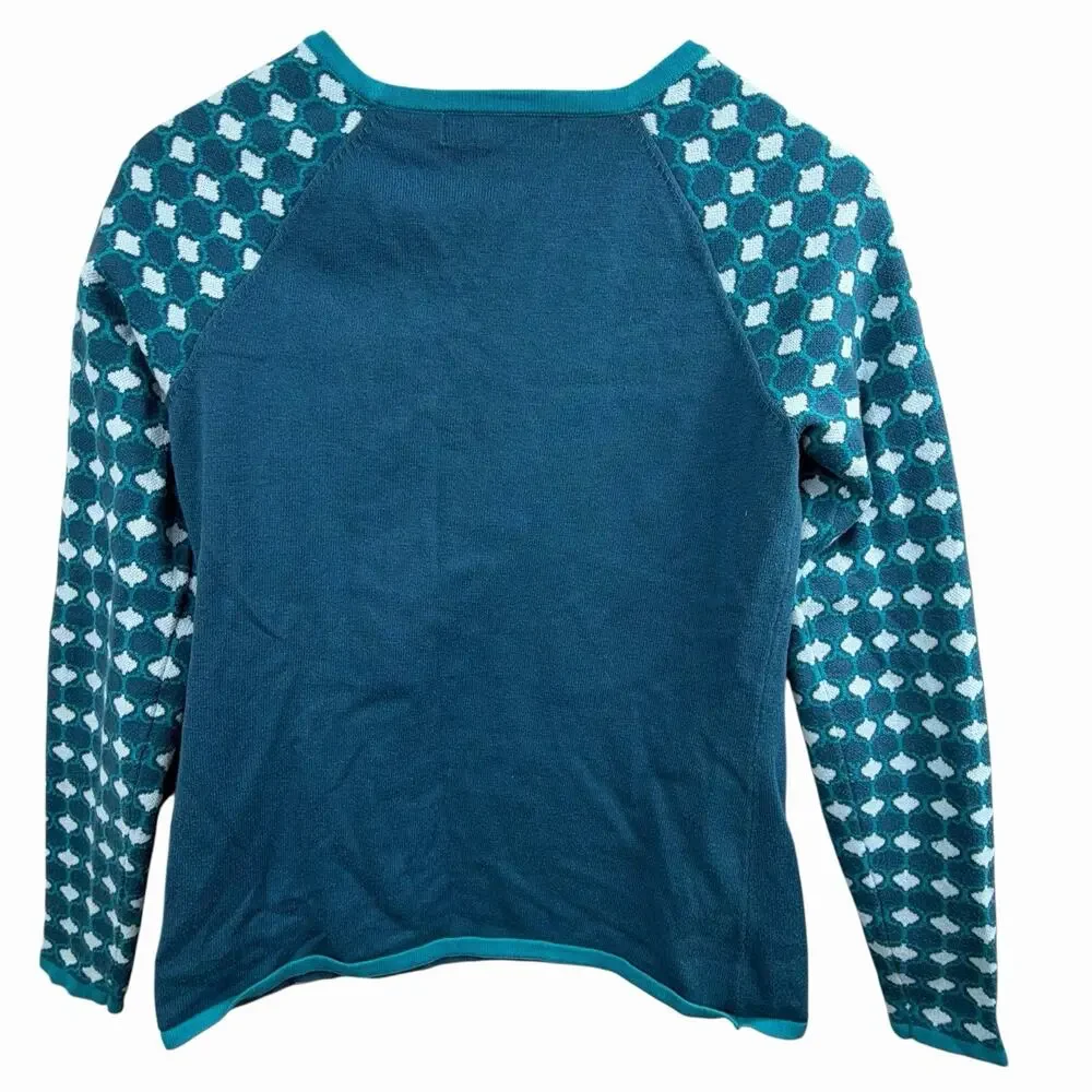 Title Nine Cotton Blend Teal Blue Raglan Sleeve Sweater Size S - Picture 8 of 9